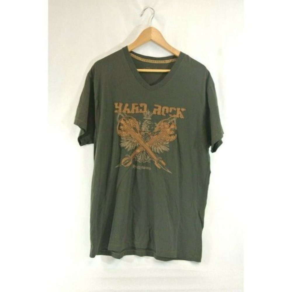 Hard Rock Cafe Hollywood  Green Shirt Textured Distressed Mens XL